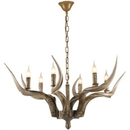 Lampadario antico retrò artistico rustico a 6 luci con corna di cervo