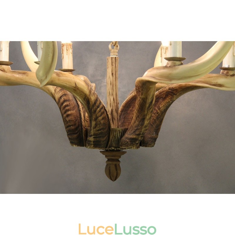 Lampadario antico retrò artistico rustico a 6 luci con corna di cervo