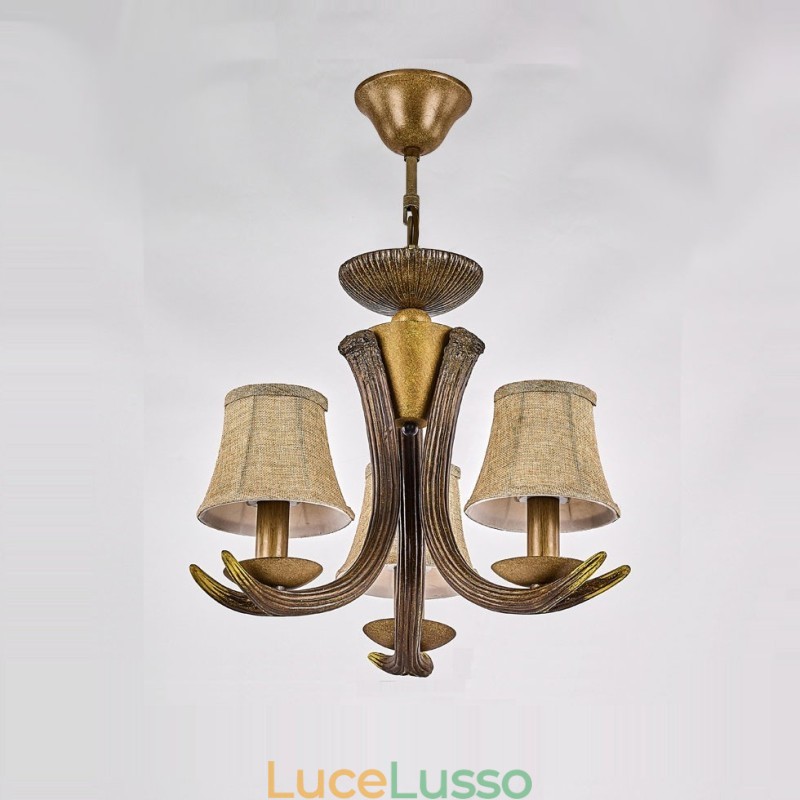 Lampadario antico retrò artistico rustico a 3 luci con paralumi