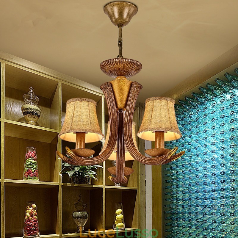 Lampadario antico retrò artistico rustico a 3 luci con paralumi