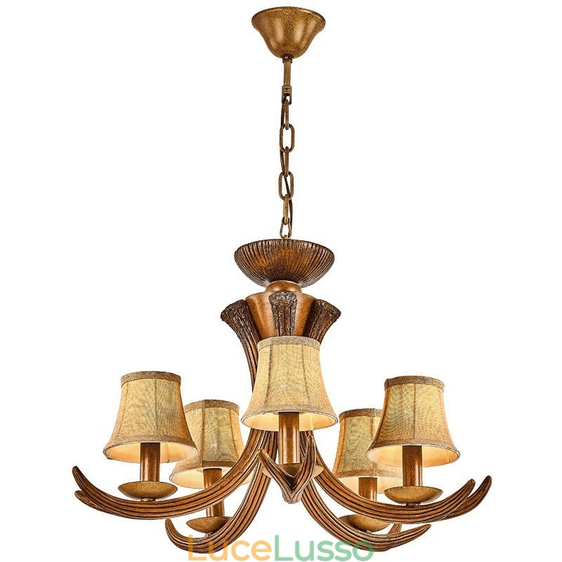 Lampadario antico retrò artistico rustico a 5 luci con paralumi