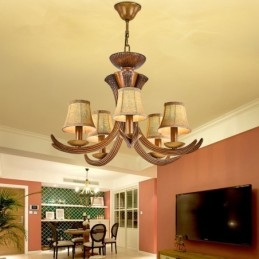 Lampadario antico retrò artistico rustico a 5 luci con paralumi