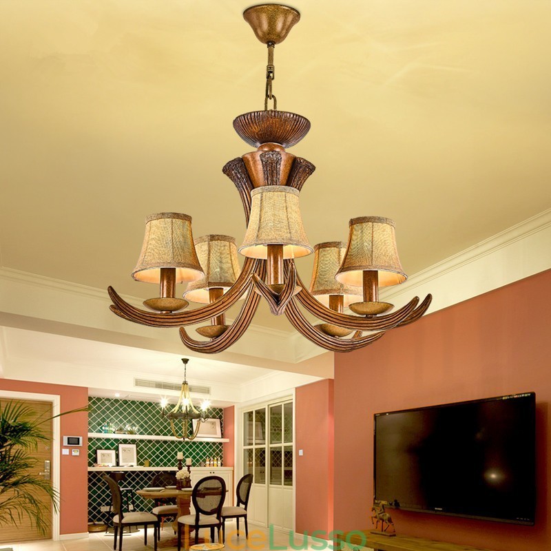Lampadario antico retrò artistico rustico a 5 luci con paralumi
