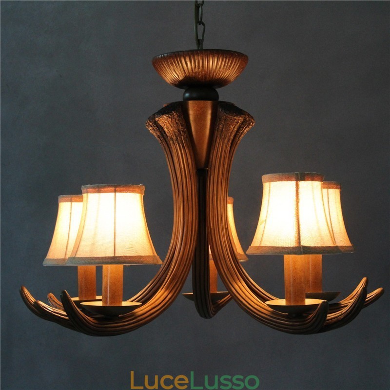 Lampadario antico retrò artistico rustico a 5 luci con paralumi
