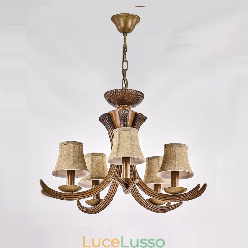 Lampadario antico retrò artistico rustico a 5 luci con paralumi