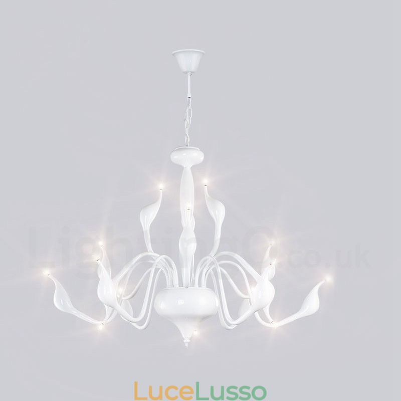 Lampadario moderno contemporaneo in metallo elettroplaccato bianco da 15 luci