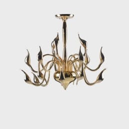 Lampadario moderno contemporaneo in metallo elettroplaccato oro chiaro da 15 luci