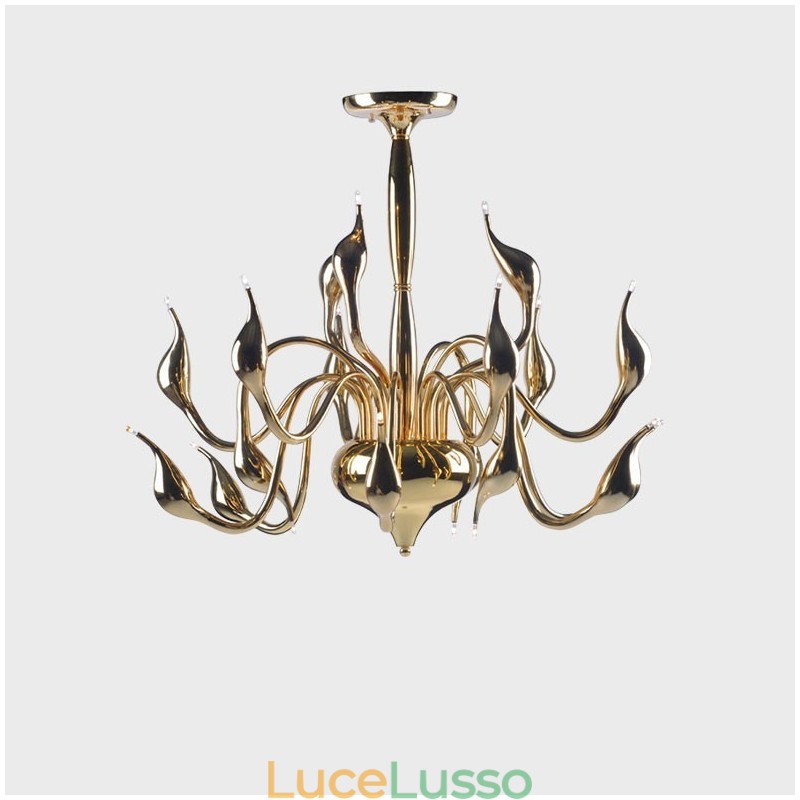 Lampadario moderno contemporaneo in metallo elettroplaccato oro chiaro da 15 luci