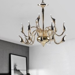 Lampadario moderno contemporaneo in metallo elettroplaccato oro chiaro da 15 luci