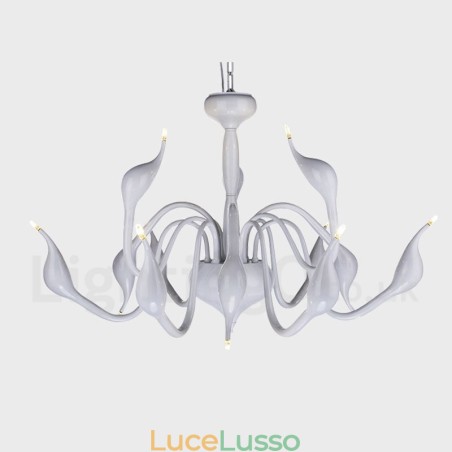 Lampadario a sospensione moderno in metallo bianco a forma di cigno da 12 luci Lampadario a sospensione moderno in metallo bianco a forma di cigno da 12 luci