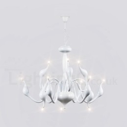 Lampadario a sospensione moderno in metallo bianco a forma di cigno da 12 luci
