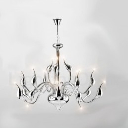 Lampadario a cigno postmoderno in acciaio inox da 18 luci G4 con finitura cromata