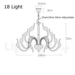 Lampadario a cigno postmoderno in acciaio inox da 18 luci G4 con finitura cromata