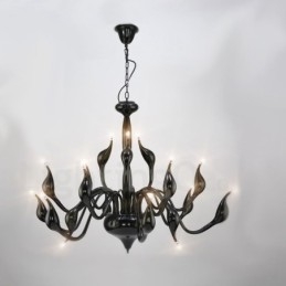 Lampadario a forma di cigno postmoderno in acciaio inox da 18 luci G4 con finitura nera