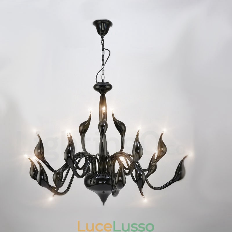 Lampadario a forma di cigno postmoderno in acciaio inox da 18 luci G4 con finitura nera