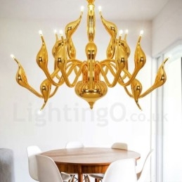 Lampadario a cigno postmoderno in acciaio inox da 18 luci G4 con finitura oro