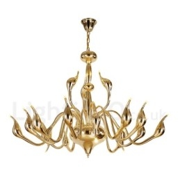 Lampadario a cigno postmoderno in acciaio inox da 18 luci G4 con finitura oro