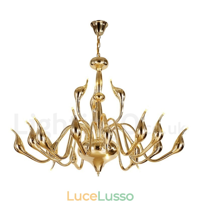Lampadario a cigno postmoderno in acciaio inox da 18 luci G4 con finitura oro