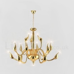 Lampadario a cigno postmoderno in acciaio inox da 18 luci G4 con finitura oro