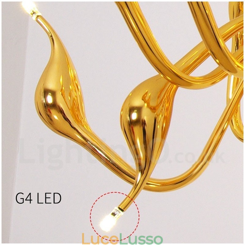 Lampadario a cigno postmoderno in acciaio inox da 18 luci G4 con finitura oro