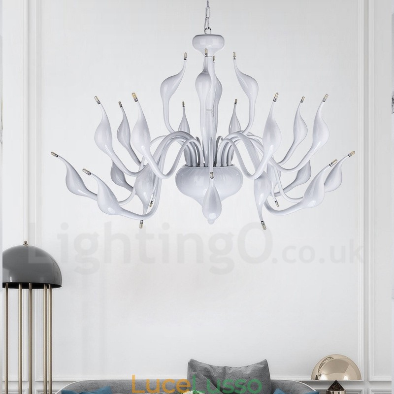 Lampadario moderno a forma di cigno da 24 luci G4 placcato bianco
