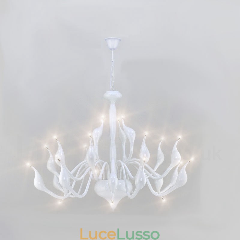 Lampadario moderno a forma di cigno da 24 luci G4 placcato bianco