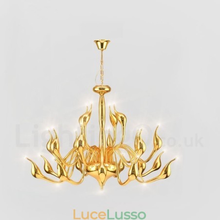 Lampadario moderno a forma di cigno da 24 luci G4 placcato oro Lampadario moderno a forma di cigno da 24 luci G4 placcato oro