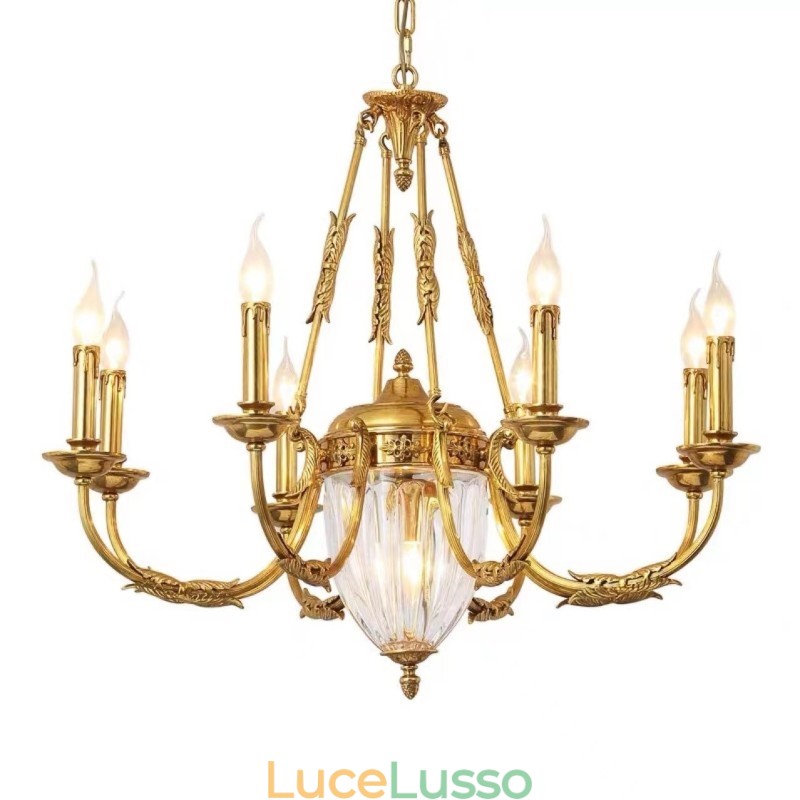 Lampadario di cristallo francese di lusso interamente in rame Lampada da pranzo Lampadario