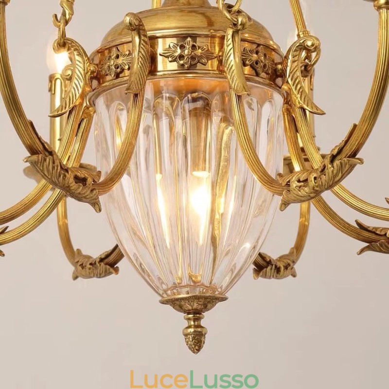 Lampadario di cristallo francese di lusso interamente in rame Lampada da pranzo Lampadario