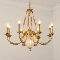 Lampadario di cristallo francese di lusso interamente in rame Lampada da pranzo Lampadario