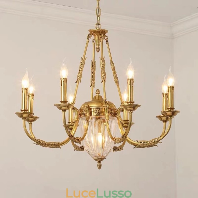 Lampadario di cristallo francese di lusso interamente in rame Lampada da pranzo Lampadario