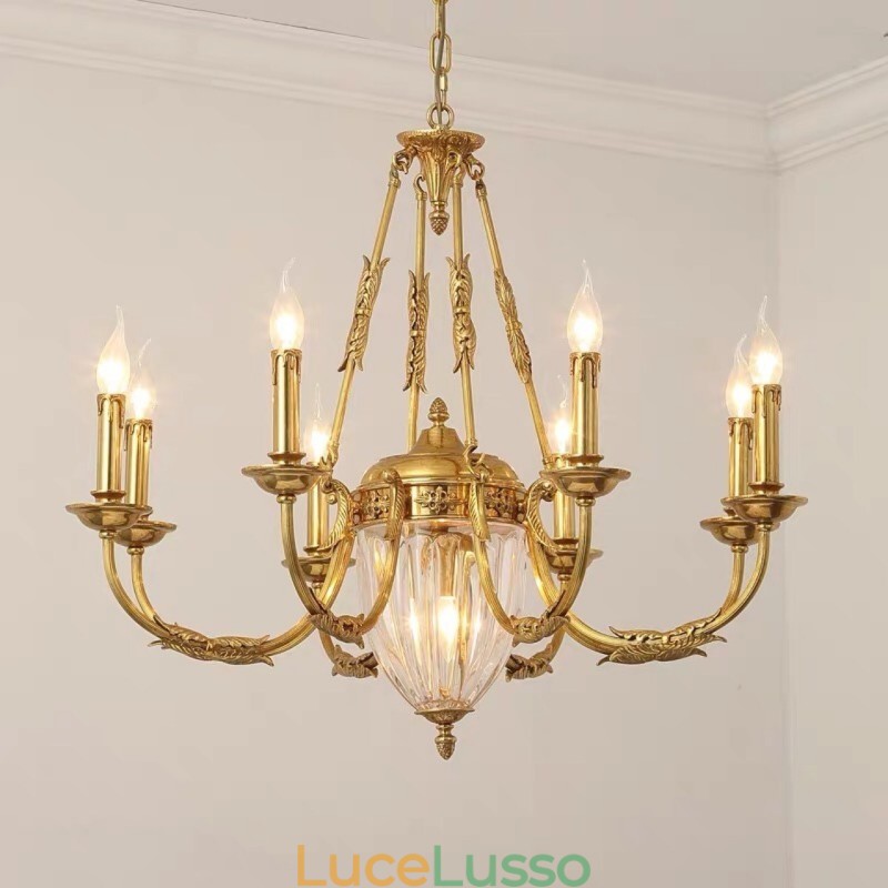 Lampadario di cristallo francese di lusso interamente in rame Lampada da pranzo Lampadario