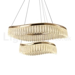 Lampada a sospensione quadrata in cristallo 1 2 anelli K9 Lampada da soffitto per interni in cristallo
