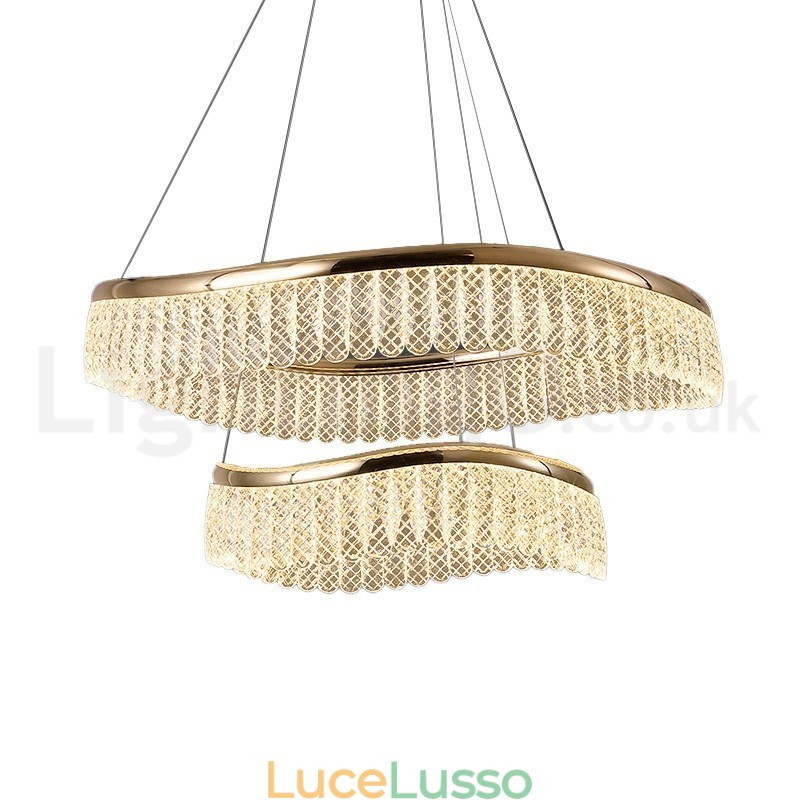 Lampada a sospensione quadrata in cristallo 1 2 anelli K9 Lampada da soffitto per interni in cristallo