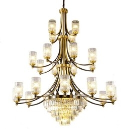 Grande lampadario di cristallo di rame di lusso per porta luci 12+8+4