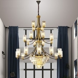 Grande lampadario di cristallo di rame di lusso per porta luci 12+8+4