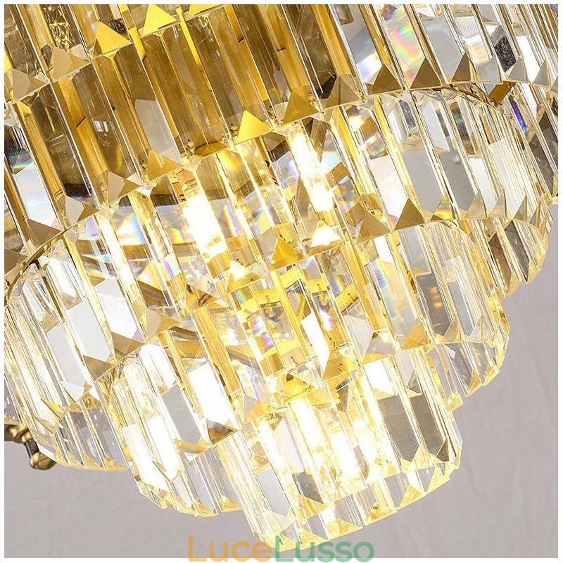 Grande lampadario di cristallo di rame di lusso per porta luci 12+8+4