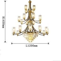 Grande lampadario di cristallo di rame di lusso per porta luci 12+8+4