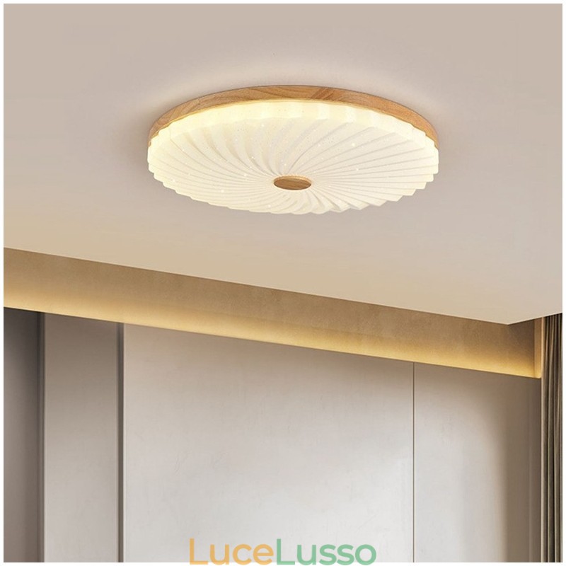 Lampada da soffitto a filo in legno massello moderna semplice rotonda nordica