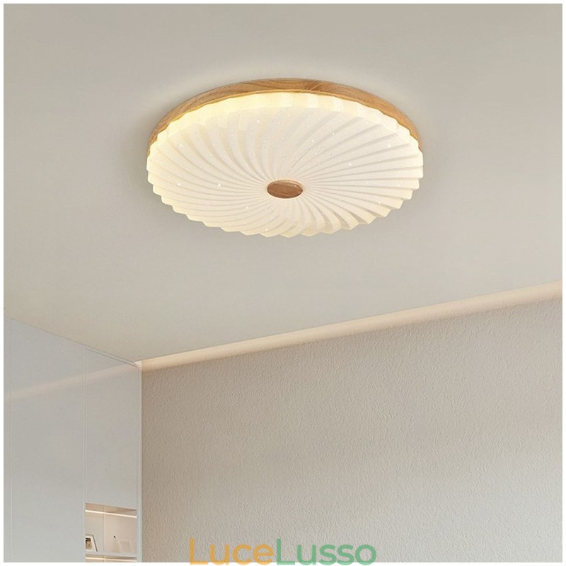 Lampada da soffitto a filo in legno massello moderna semplice rotonda nordica
