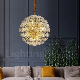 Lampada a sospensione in cristallo con dente di leone in ottone sferico nordico