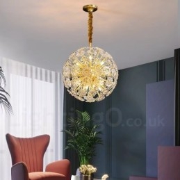 Lampada a sospensione in cristallo con dente di leone in ottone sferico nordico