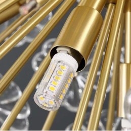 Lampada a sospensione in cristallo con dente di leone in ottone sferico nordico