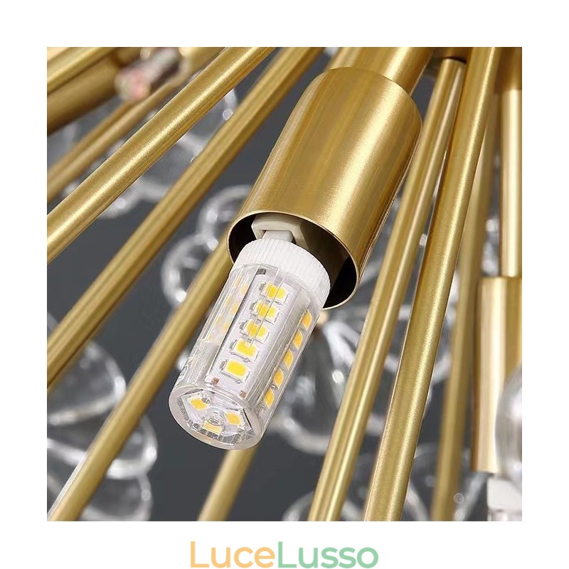 Lampada a sospensione in cristallo con dente di leone in ottone sferico nordico