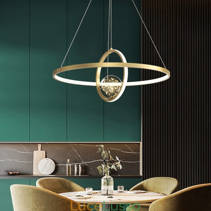 Lampada a sospensione moderna nordica in oro a cerchio