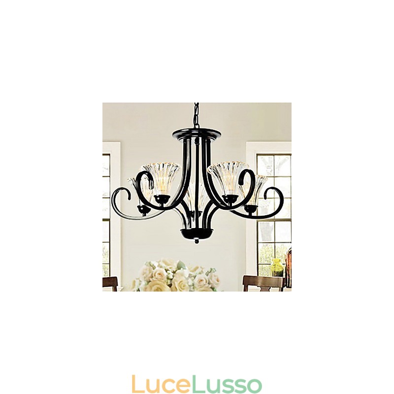 Lampadario vintage in stile europeo a 5 luci con braccio cornuto