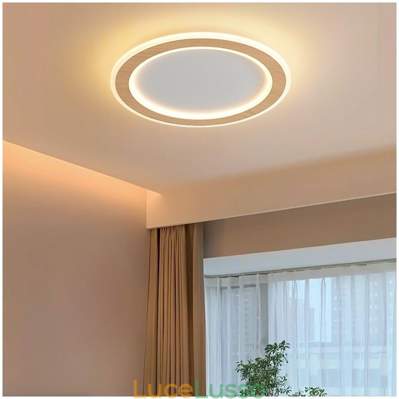 Lampada da soffitto moderna in legno tondo da montare a filo, apparecchio di illuminazione per interni