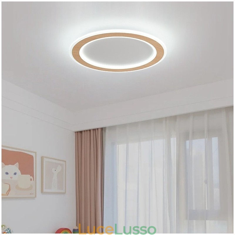 Lampada da soffitto moderna in legno tondo da montare a filo, apparecchio di illuminazione per interni