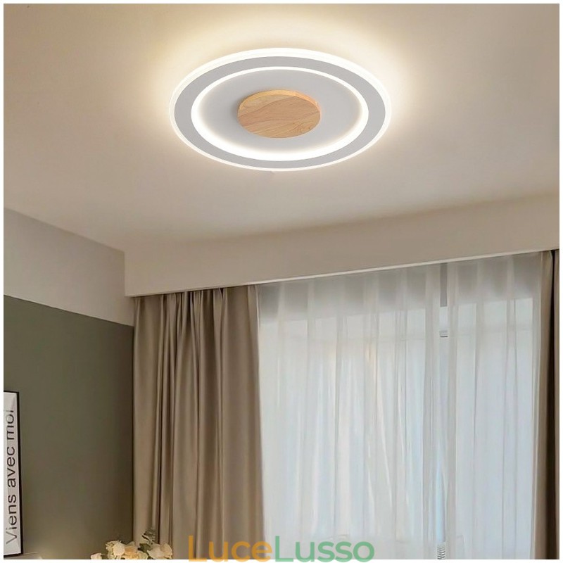 Lampada da soffitto moderna in legno tondo da montare a filo, apparecchio di illuminazione per interni