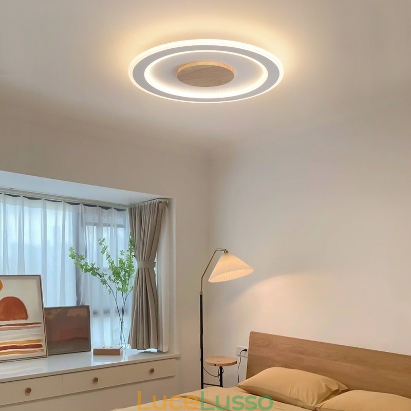 Lampada da soffitto moderna in legno tondo da montare a filo, apparecchio di illuminazione per interni
